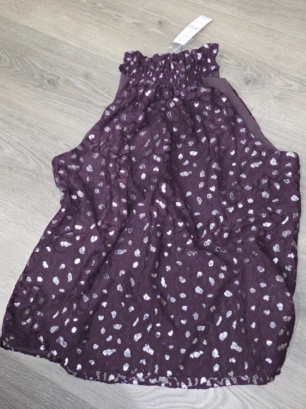 White House Black Market Womens Purple Halter Tank Top- Metallic Silver Spots